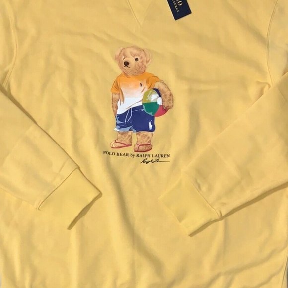 Polo Ralph Lauren Men's  1XB Yellow Summer Bear Crewneck Fleece Sweatshirt New - Picture 2 of 13